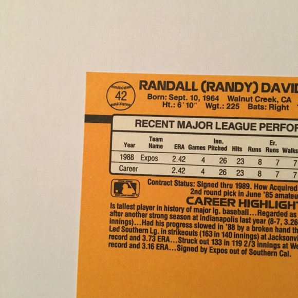 1989 Donruss Randy Johnson Rated Rookie Card RC #42 Error Baseball - Picture 7 of 10